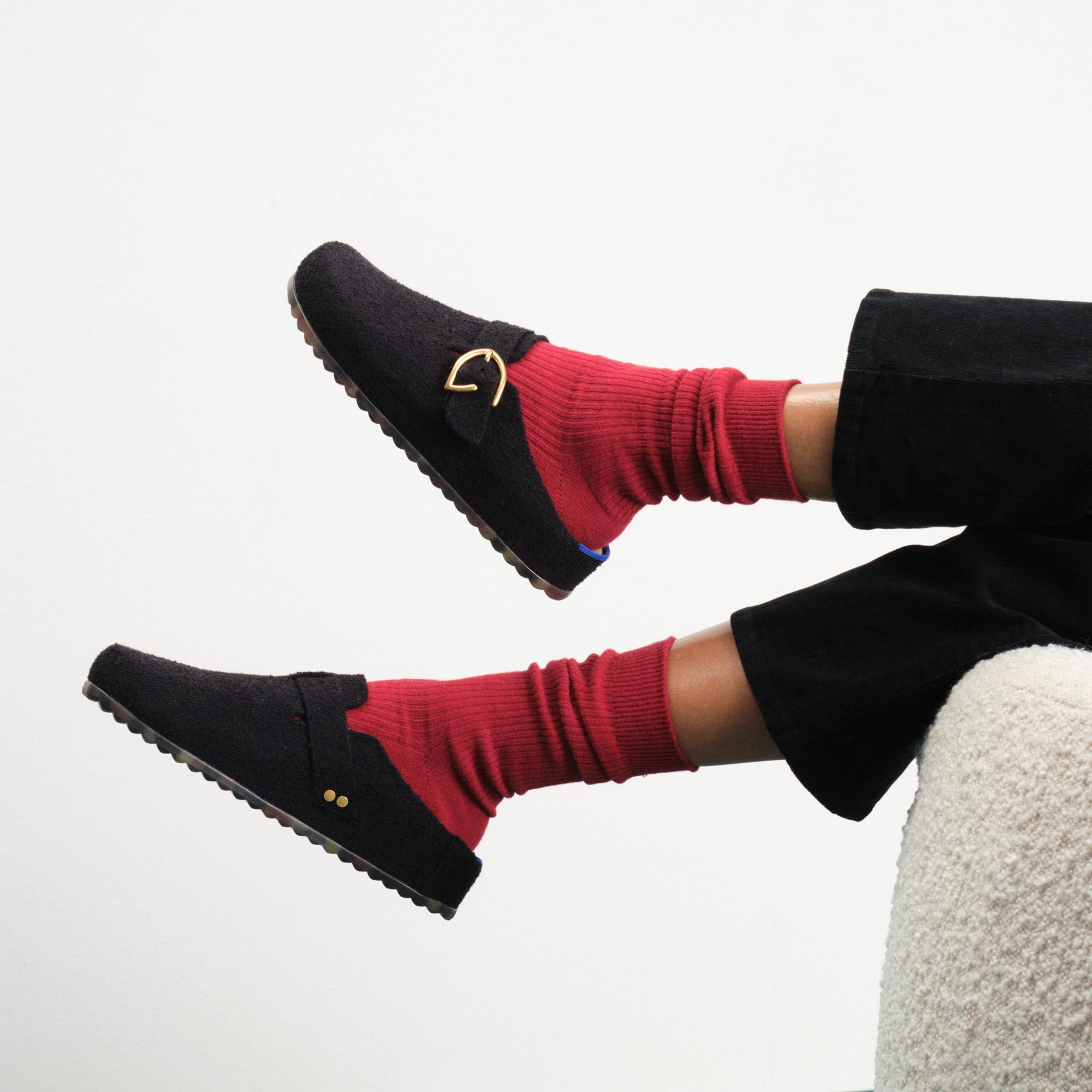 The Buckle Clog - Soft Black Bouclé