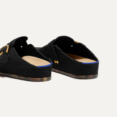 The Buckle Clog - Soft Black Bouclé