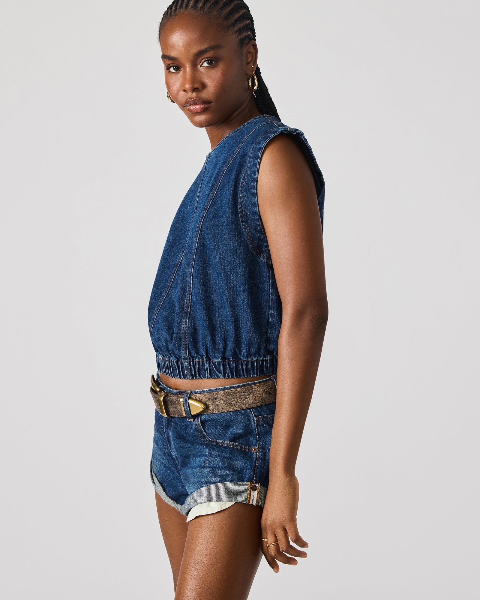 LEILA DENIM TOP DARK BLUE