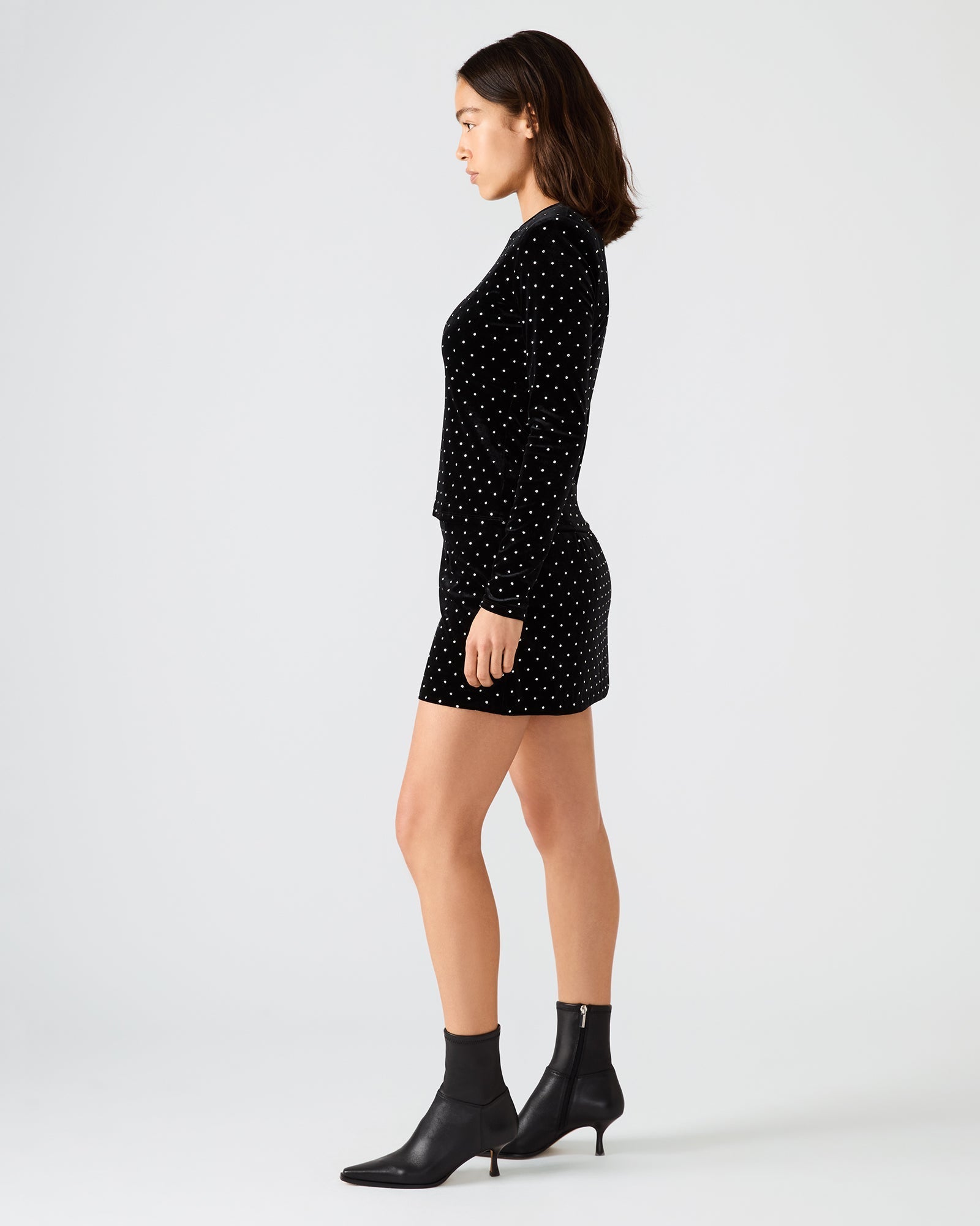 CINDI STUDDED VELVET SKIRT BLACK