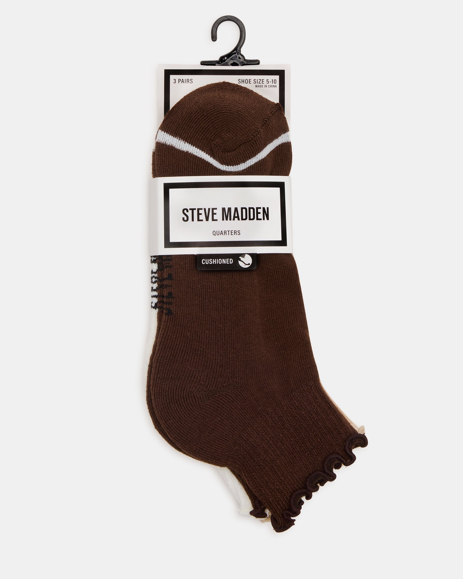 CHEER 3 PACK LETTUCE EDGE SOCKS BROWN