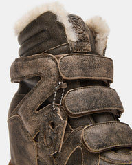 MAVIS FAUX FUR BROWN DISTRESSED